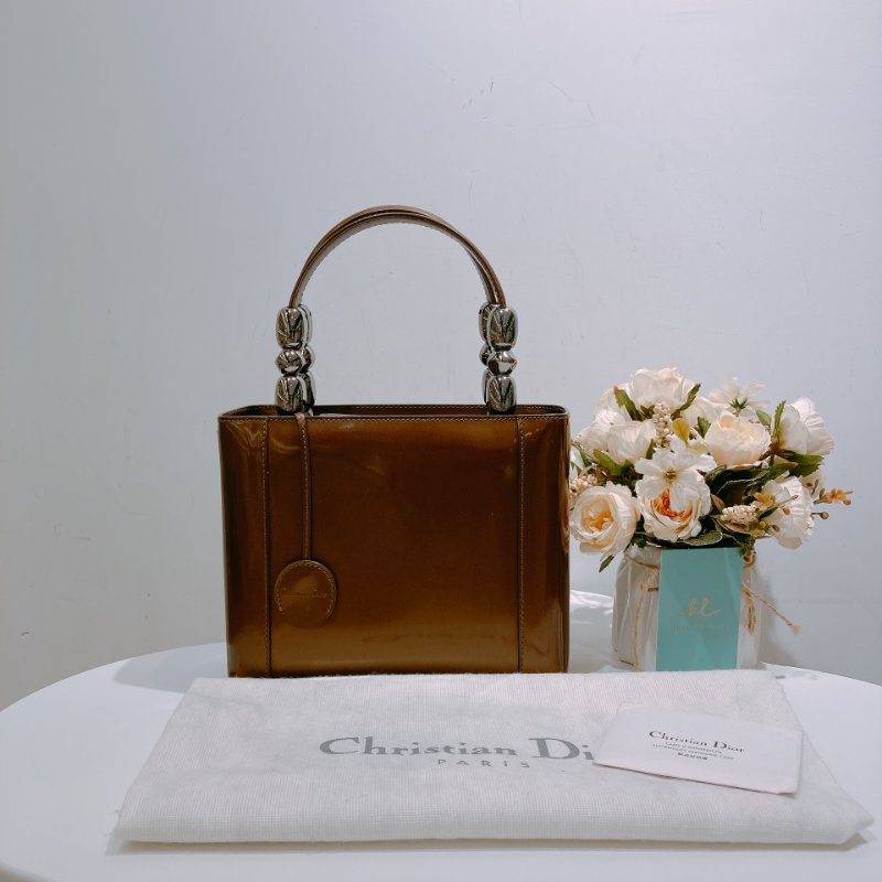 TW4537 Christian Dior 迪奧 中古 漆皮手提包 Vintage Small Malice Tote Brown-18