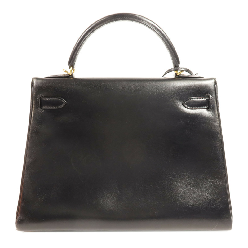 HERMES Box Calf皮革Kelly 32金扣手挽肩背兩用袋Noir-1