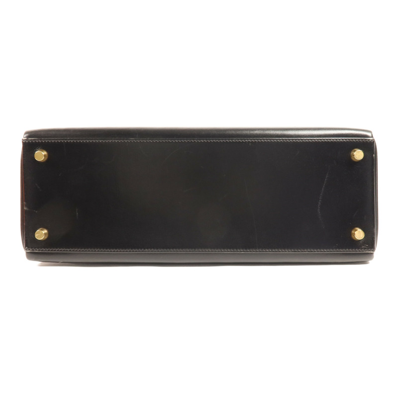 HERMES Box Calf皮革Kelly 32金扣手挽肩背兩用袋Noir-3