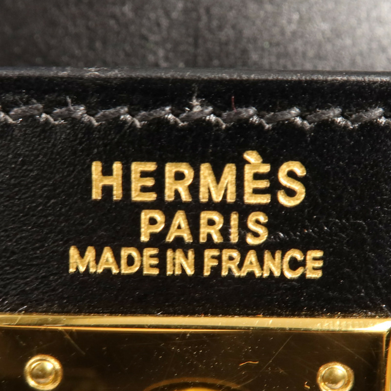 HERMES Box Calf皮革Kelly 32金扣手挽肩背兩用袋Noir-5