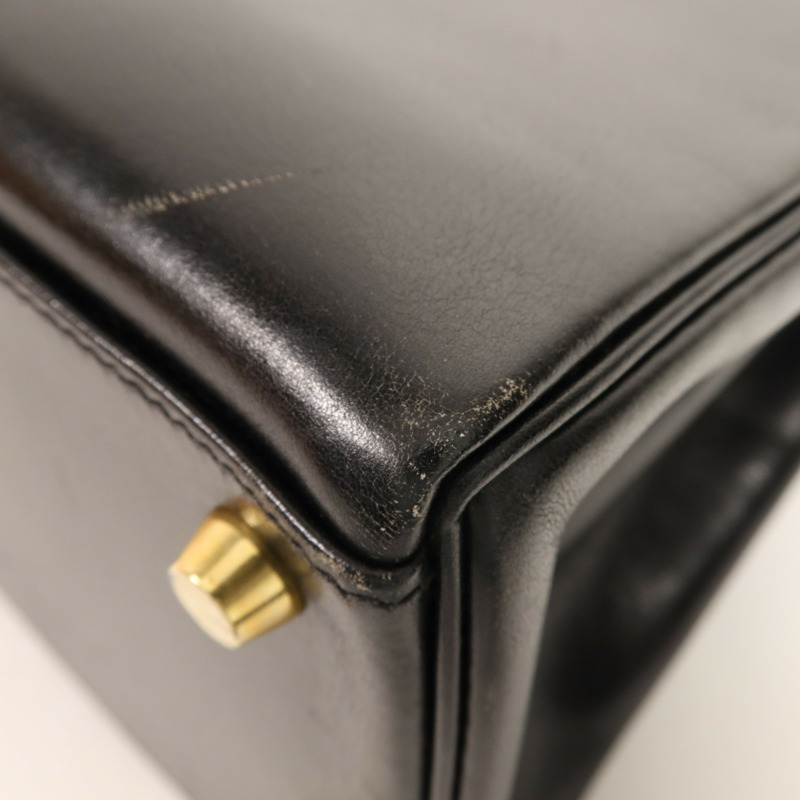 HERMES Box Calf皮革Kelly 32金扣手挽肩背兩用袋Noir-12