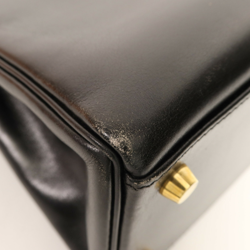 HERMES Box Calf皮革Kelly 32金扣手挽肩背兩用袋Noir-13