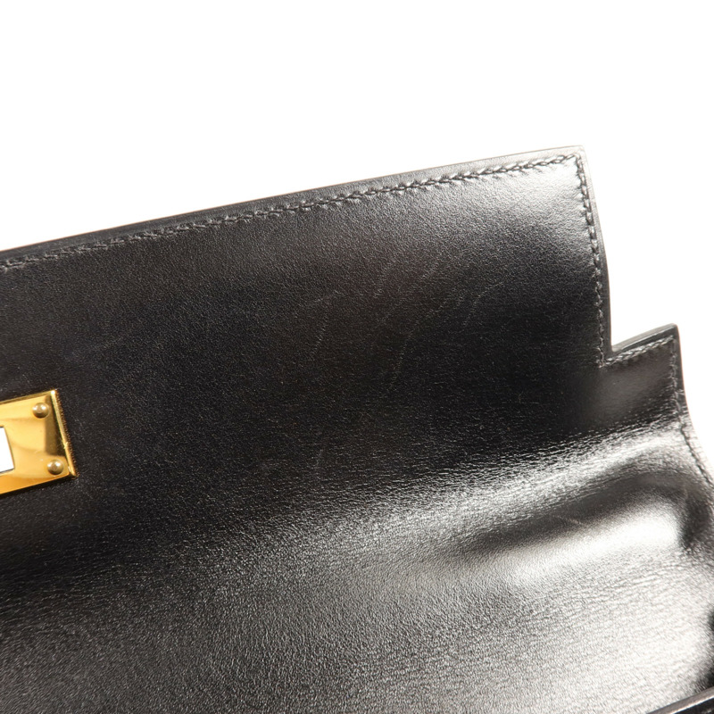 HERMES Box Calf皮革Kelly 32金扣手挽肩背兩用袋Noir-14