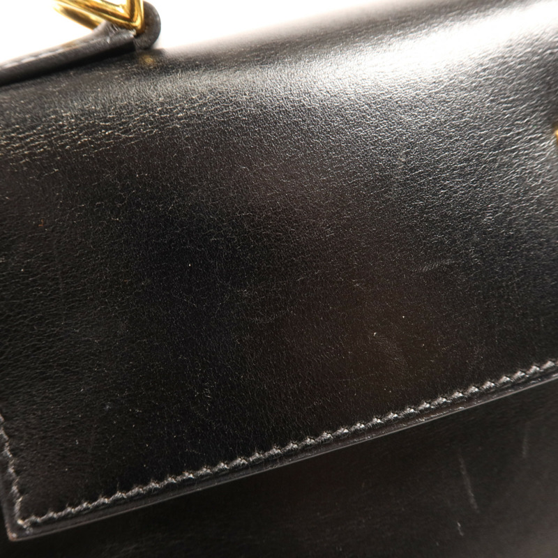 HERMES Box Calf皮革Kelly 32金扣手挽肩背兩用袋Noir-23