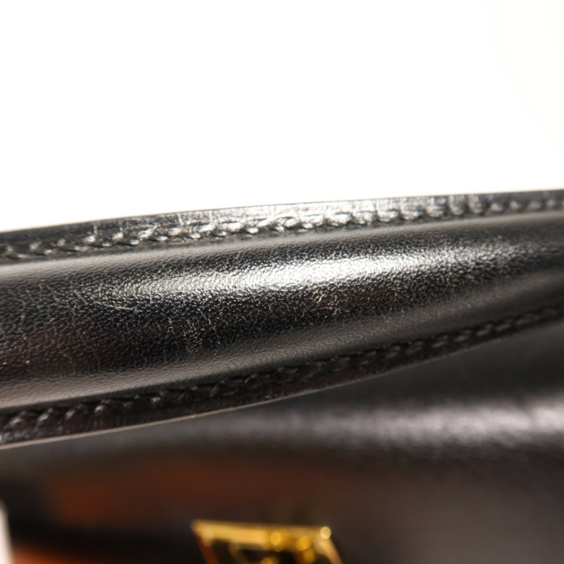 HERMES Box Calf皮革Kelly 32金扣手挽肩背兩用袋Noir-24