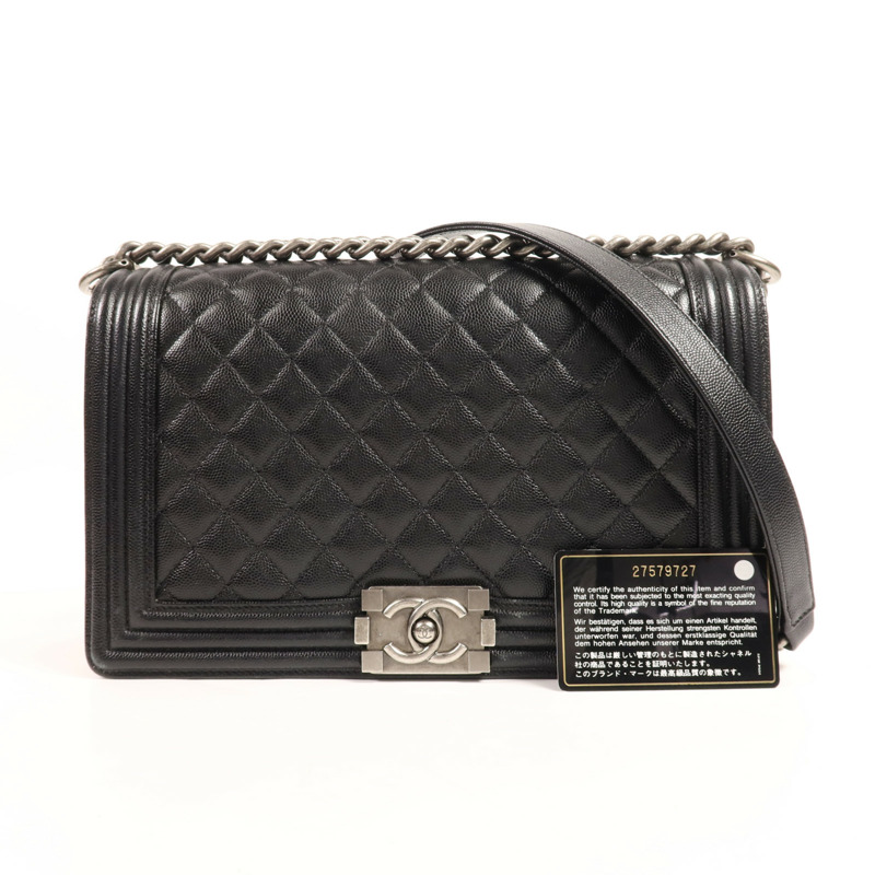 CHANEL 牛皮皮革Boy 28銀扣肩背袋-9