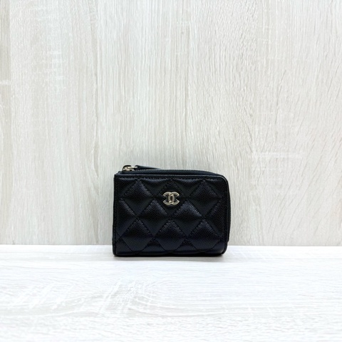 CHANEL黑色淡金釦牛皮雙面三折短夾AP0214