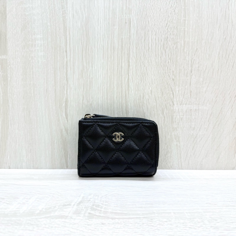 CHANEL黑色淡金釦牛皮雙面三折短夾AP0214-0