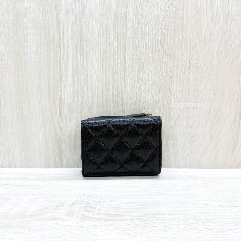 CHANEL黑色淡金釦牛皮雙面三折短夾AP0214-1