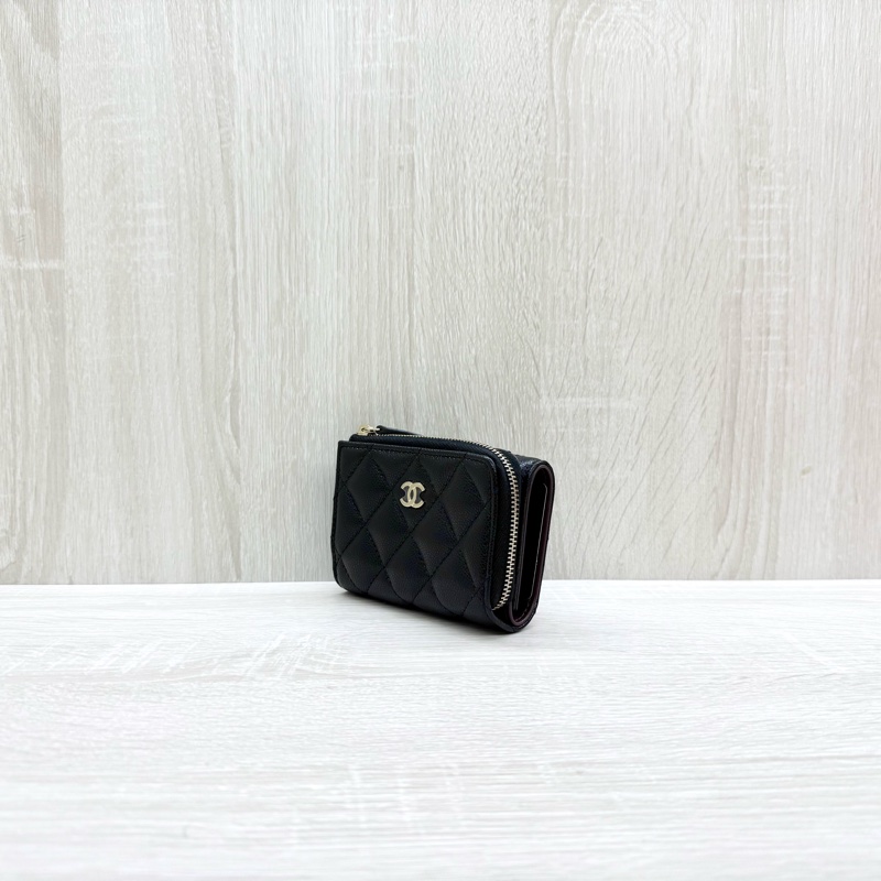 CHANEL黑色淡金釦牛皮雙面三折短夾AP0214-2