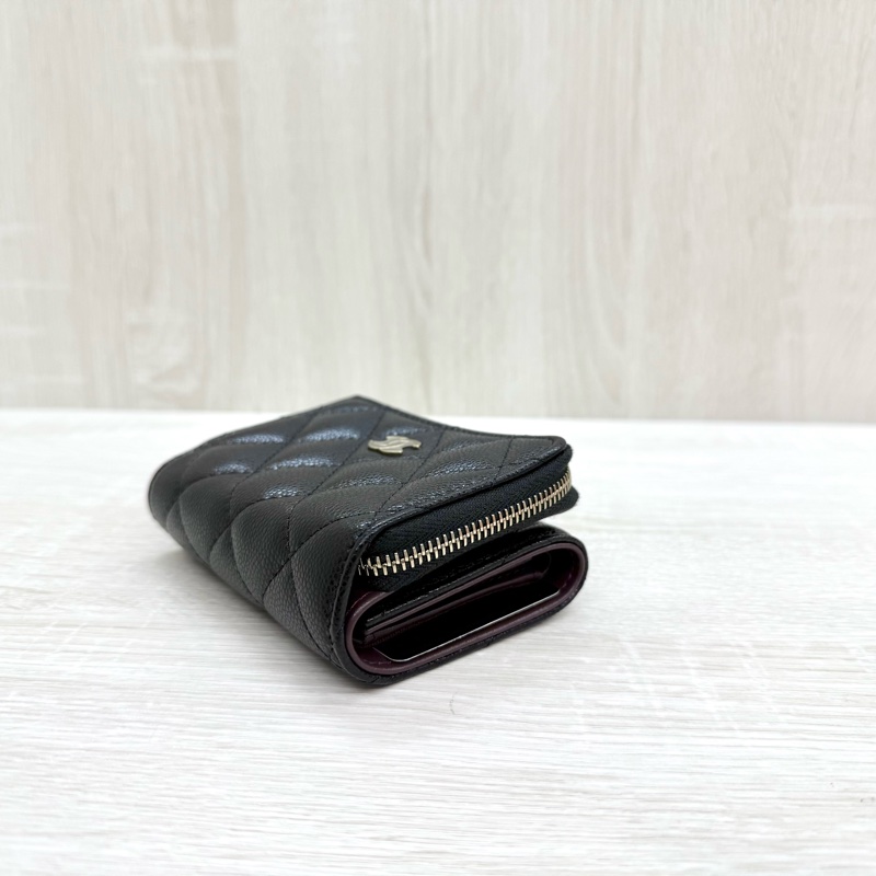 CHANEL黑色淡金釦牛皮雙面三折短夾AP0214-5