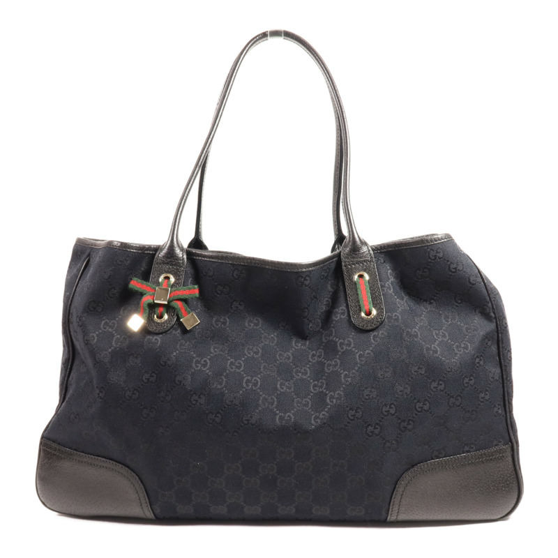 GUCCI 帆布Tote Bag銀扣肩背袋-0