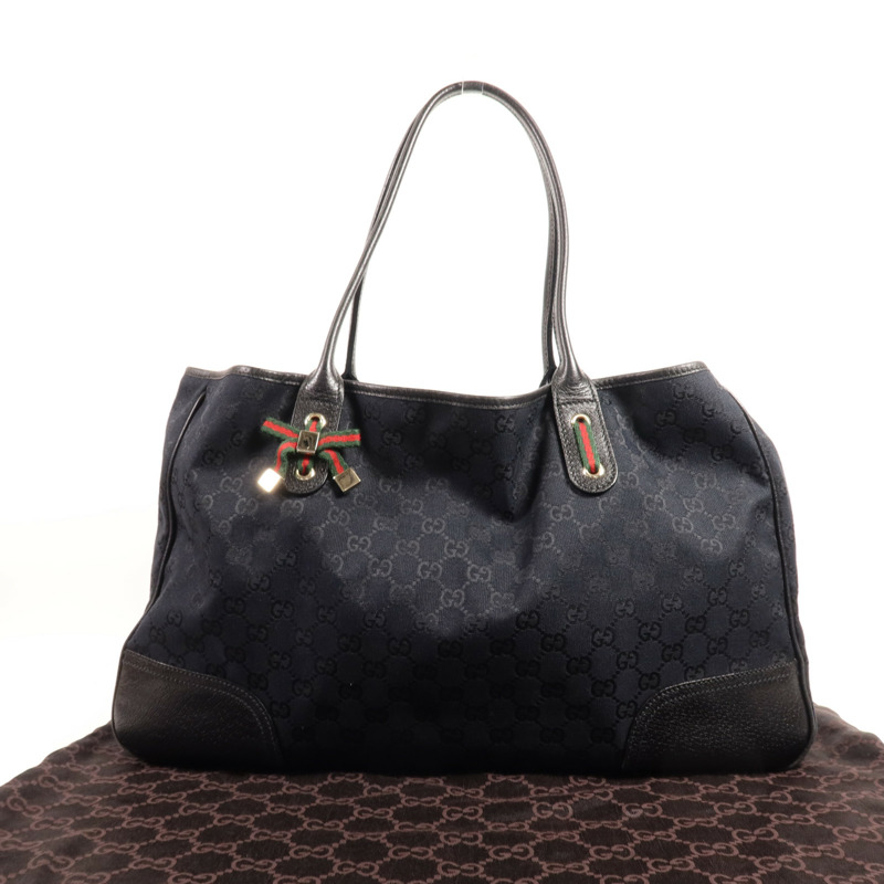 GUCCI 帆布Tote Bag銀扣肩背袋-8