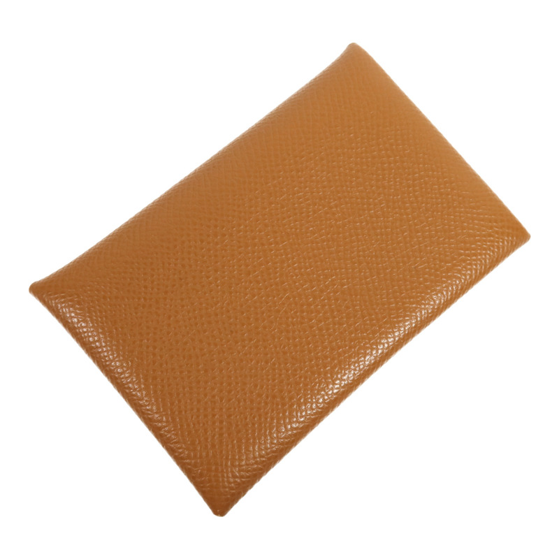 HERMES Epsom皮革Calvi銀扣卡片套Gold-2
