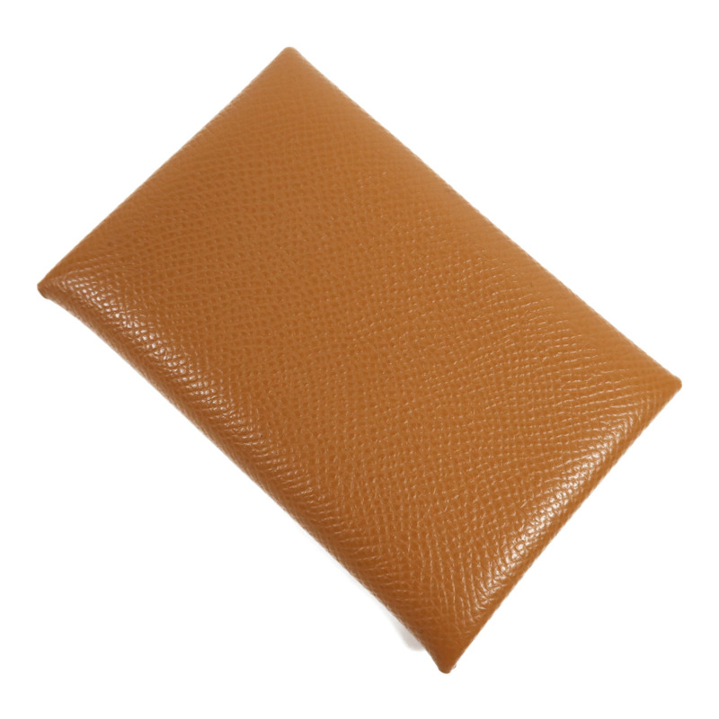 HERMES Epsom皮革Calvi銀扣卡片套Gold-3