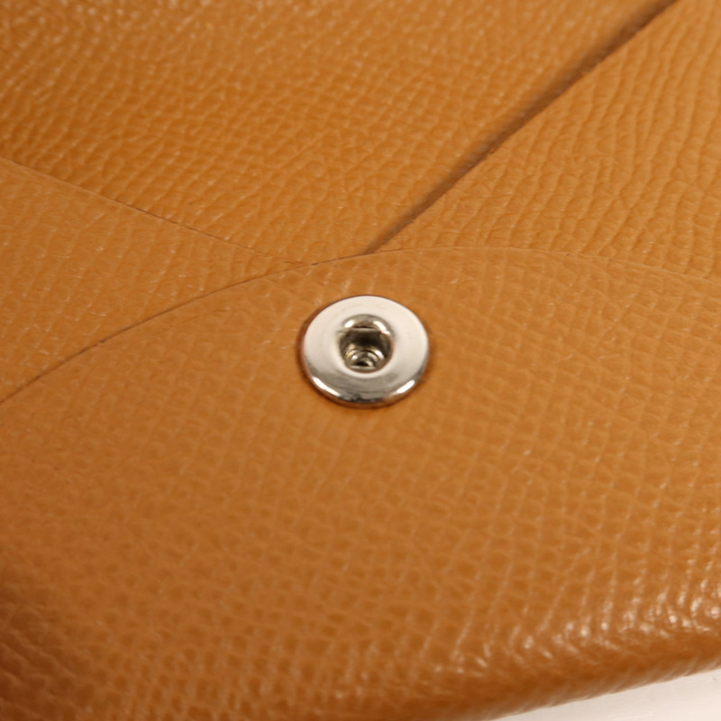 HERMES Epsom皮革Calvi銀扣卡片套Gold-8