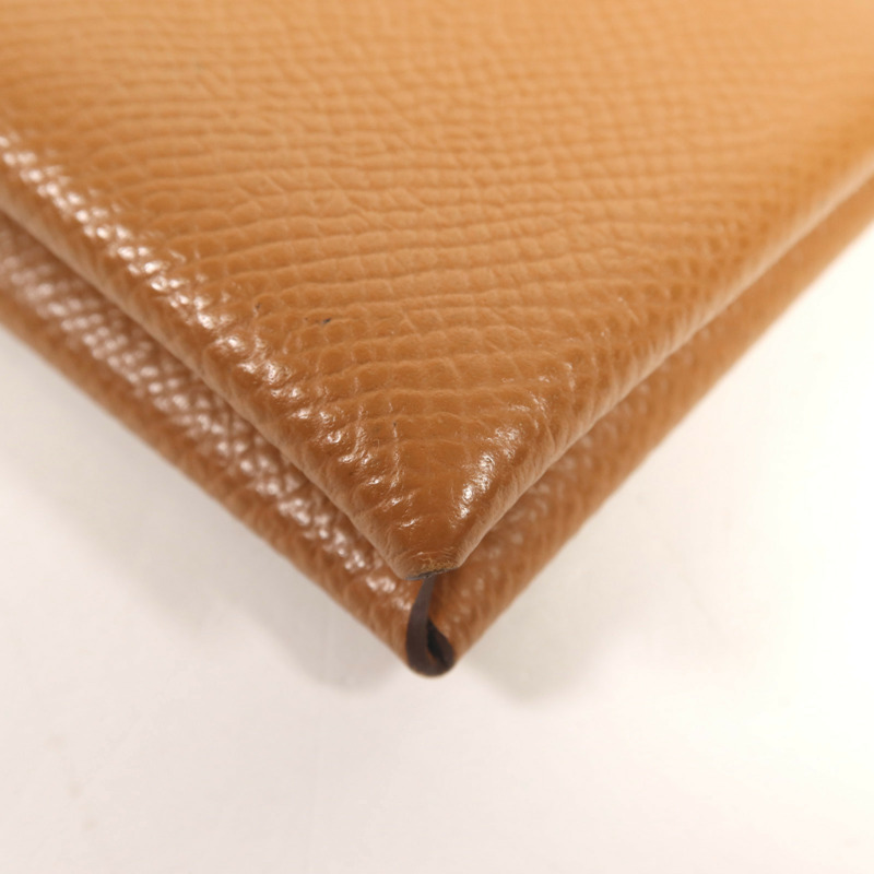 HERMES Epsom皮革Calvi銀扣卡片套Gold-9