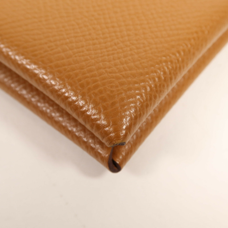 HERMES Epsom皮革Calvi銀扣卡片套Gold-11