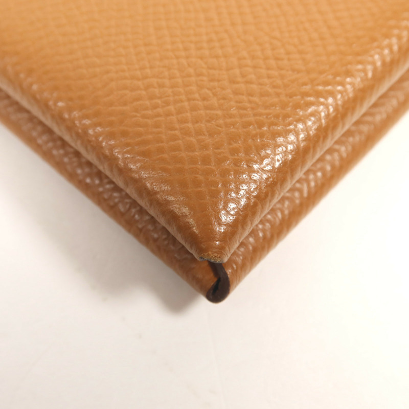 HERMES Epsom皮革Calvi銀扣卡片套Gold-12