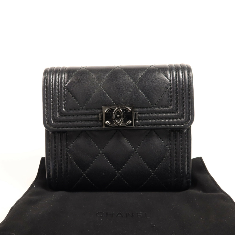 CHANEL 羊皮皮革Boy Wallet錢包-9