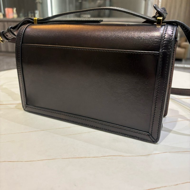 *SHIHNA名牌精品*LOEWE Barcelona 黑色中號 小牛皮金釦掀蓋斜背包-6