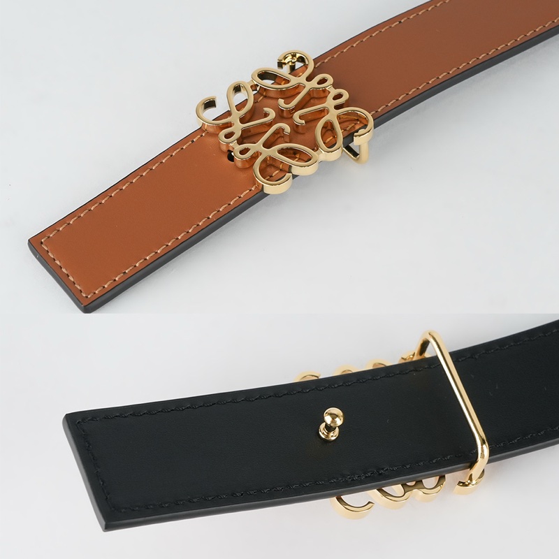 Anagram 金釦平滑牛皮雙面可用皮帶 (焦糖色/黑色)-4