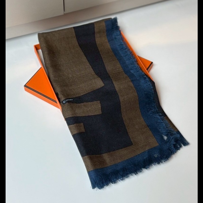 Hermes 深藍/咖色幾何馬圖形方圍巾 Velky lov-3
