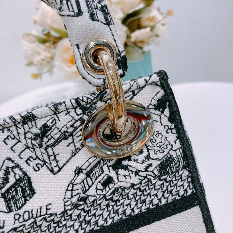 TW4538 Christian Dior 迪奧迷你黛妃 巴黎地圖刺繡 黑白限量版 Mini Lady D-Lite Bag White & Black Plan De Paris Embroidery-11
