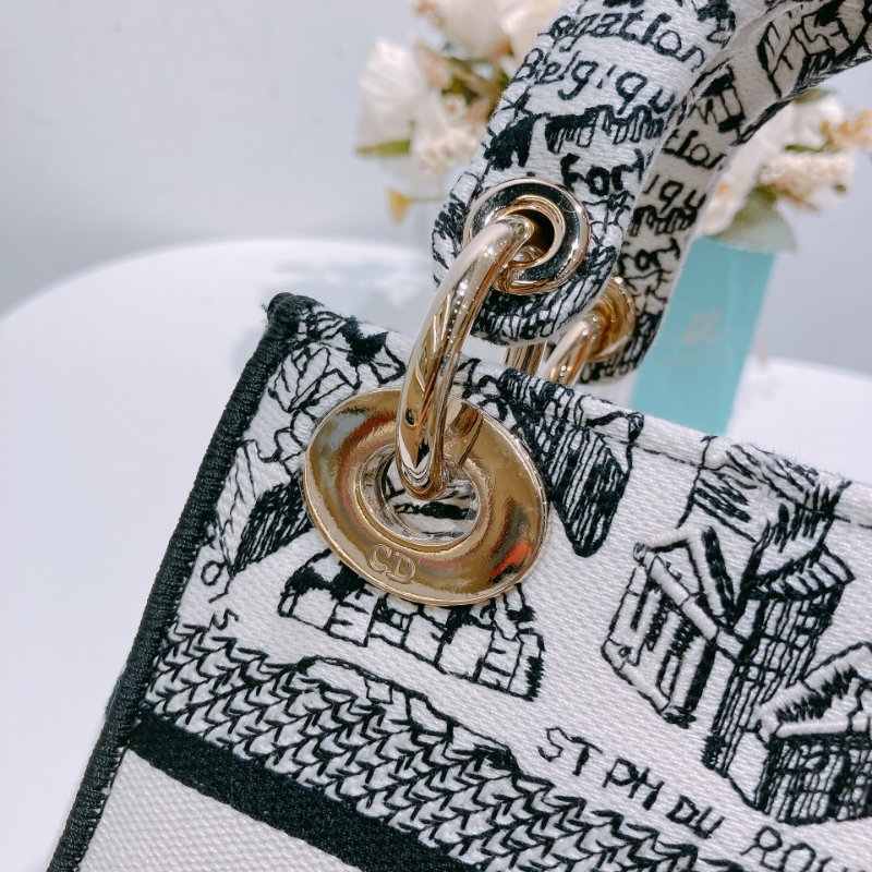 TW4538 Christian Dior 迪奧迷你黛妃 巴黎地圖刺繡 黑白限量版 Mini Lady D-Lite Bag White & Black Plan De Paris Embroidery-12