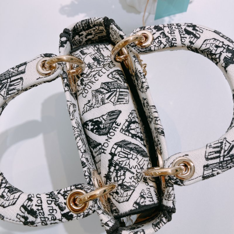 TW4538 Christian Dior 迪奧迷你黛妃 巴黎地圖刺繡 黑白限量版 Mini Lady D-Lite Bag White & Black Plan De Paris Embroidery-14