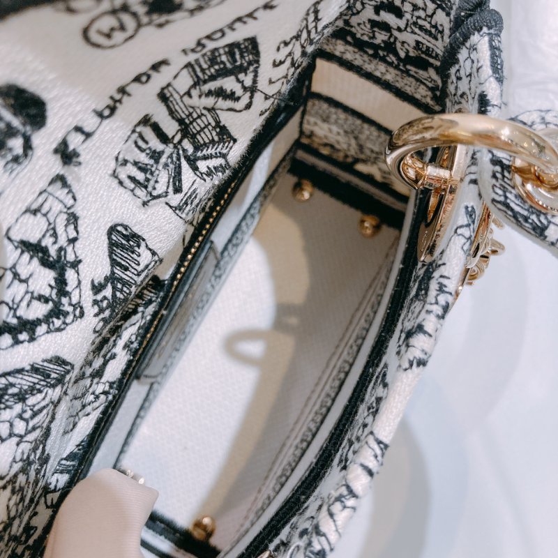 TW4538 Christian Dior 迪奧迷你黛妃 巴黎地圖刺繡 黑白限量版 Mini Lady D-Lite Bag White & Black Plan De Paris Embroidery-15