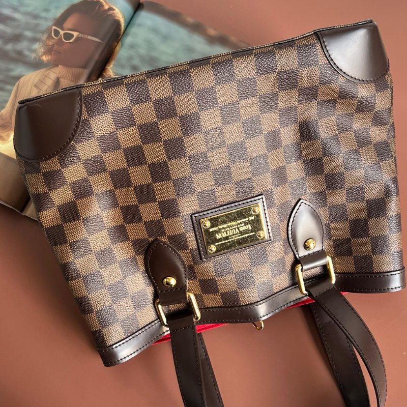 ::LOUIS VUITTON:: LV Damier Ebene Hampstead PM 經典格紋托特包 手提包 肩背包-0