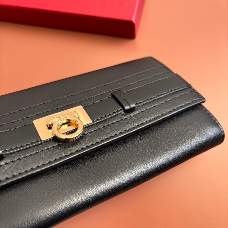 ::Salvatore Ferragamo:: Gancini Genuine Leather Long Wallet Large Capacity Black 黑色玫瑰金釦發財長夾 信封長夾-6