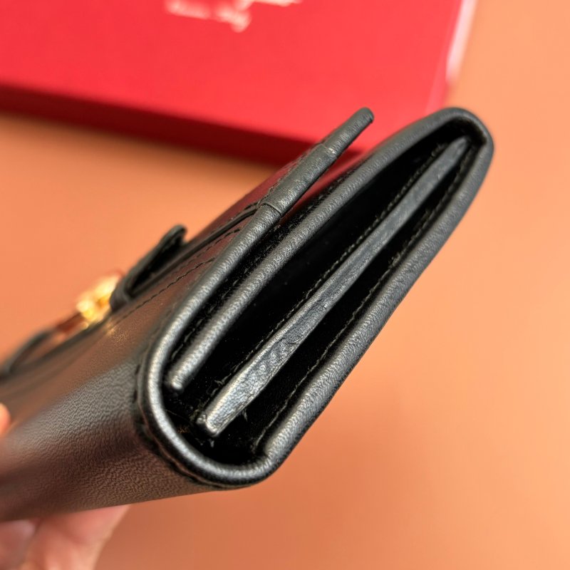 ::Salvatore Ferragamo:: Gancini Genuine Leather Long Wallet Large Capacity Black 黑色玫瑰金釦發財長夾 信封長夾-11