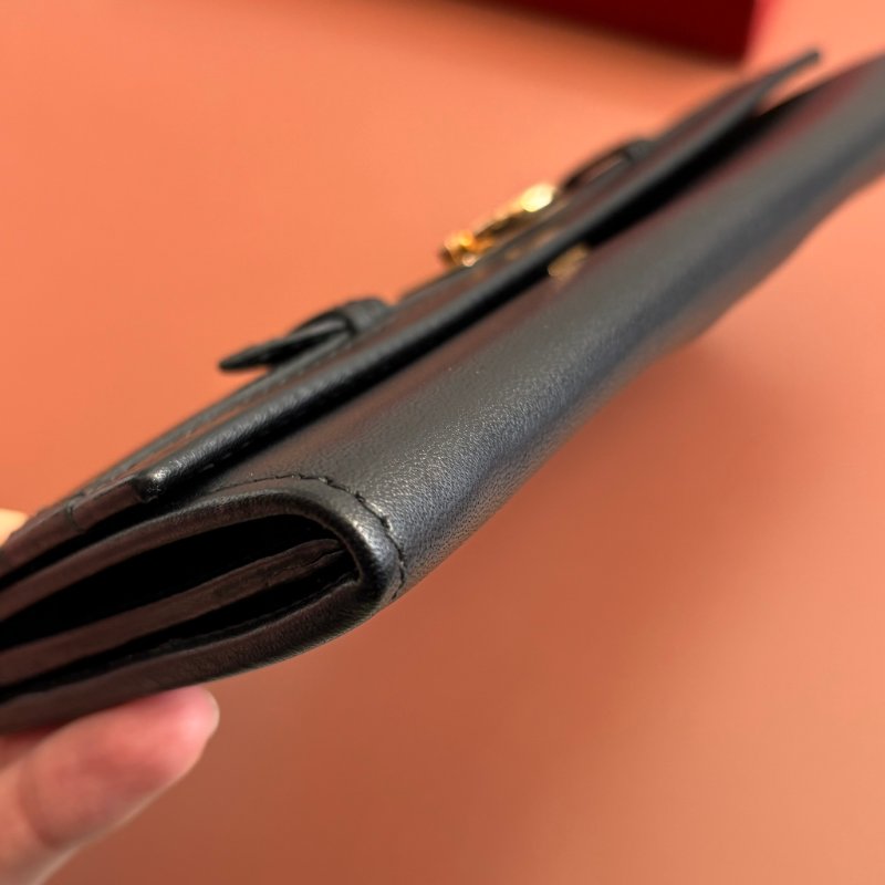 ::Salvatore Ferragamo:: Gancini Genuine Leather Long Wallet Large Capacity Black 黑色玫瑰金釦發財長夾 信封長夾-12