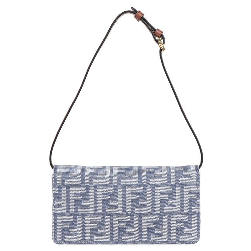 Baguette FF Logo 牛仔緹花二用皮夾式鍊包/WOC(藍色)-2