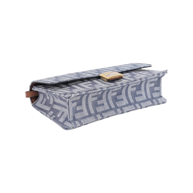 Baguette FF Logo 牛仔緹花二用皮夾式鍊包/WOC(藍色)-3