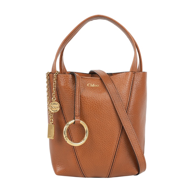 Spin 吊墜設計牛皮手提/斜背小款二用托特包(黏土棕)-0