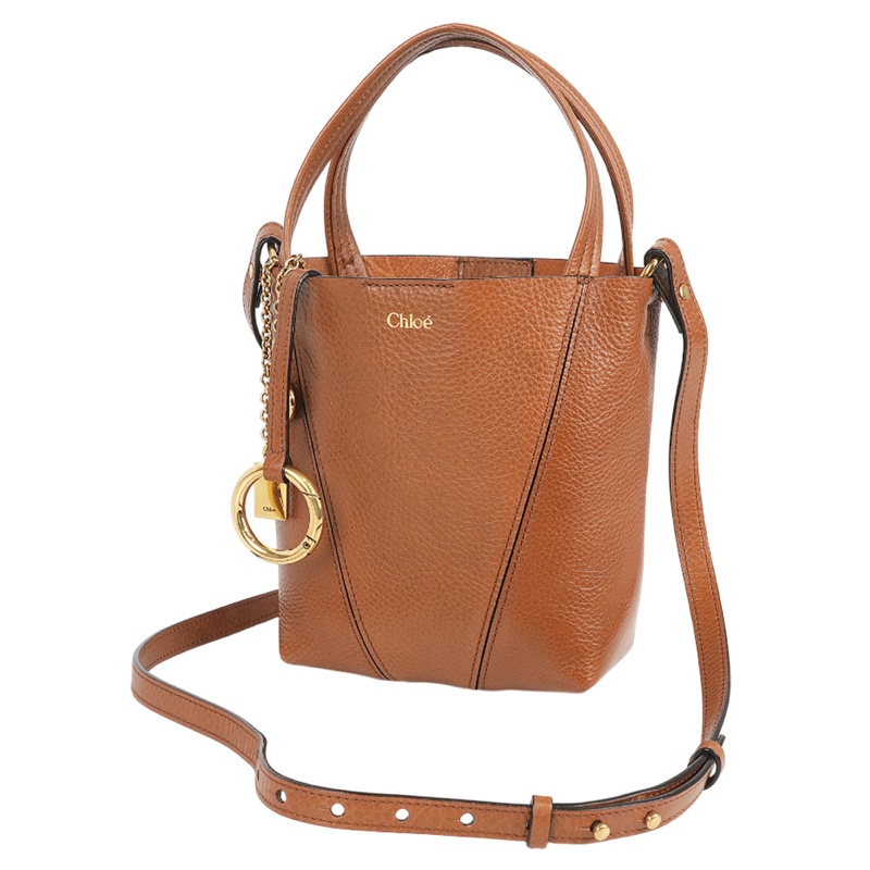 Spin 吊墜設計牛皮手提/斜背小款二用托特包(黏土棕)-3