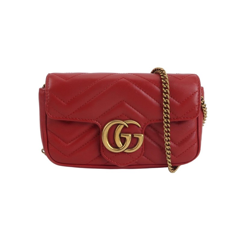 Gucci GG Marmont超迷你牛皮紅色V紋縫雙G標誌口蓋包-0