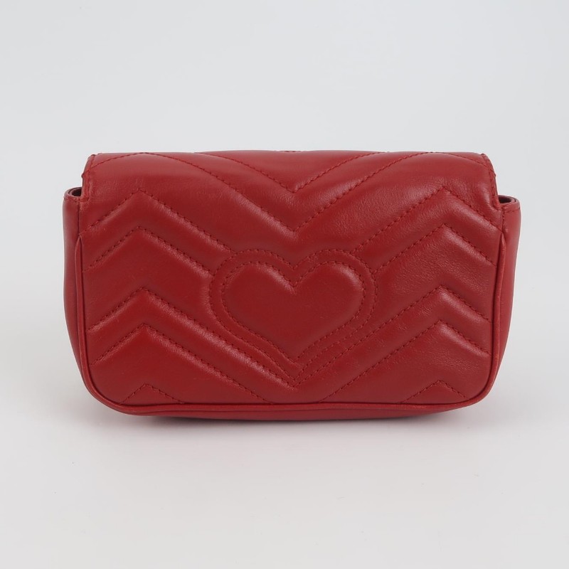 Gucci GG Marmont超迷你牛皮紅色V紋縫雙G標誌口蓋包-4