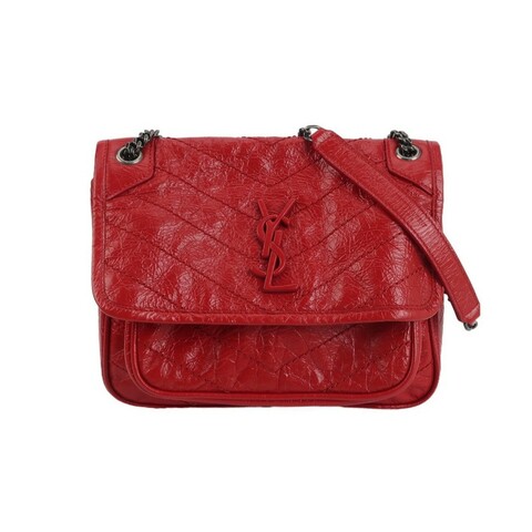 Saint Laurent Niki小號油蠟皮紅色V紋縫 YSL標誌