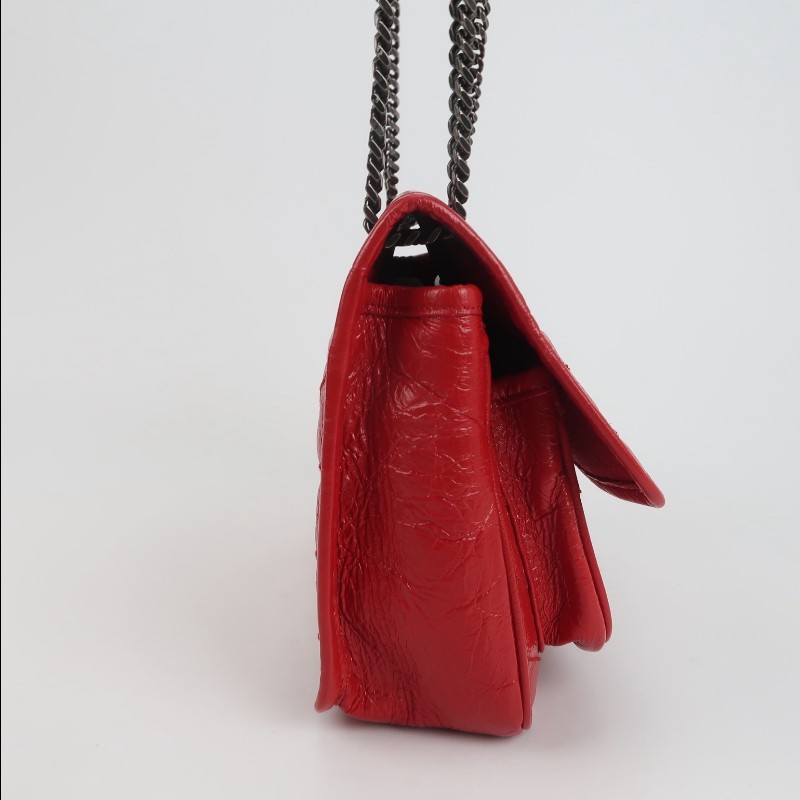 Saint Laurent Niki小號油蠟皮紅色V紋縫 YSL標誌-3