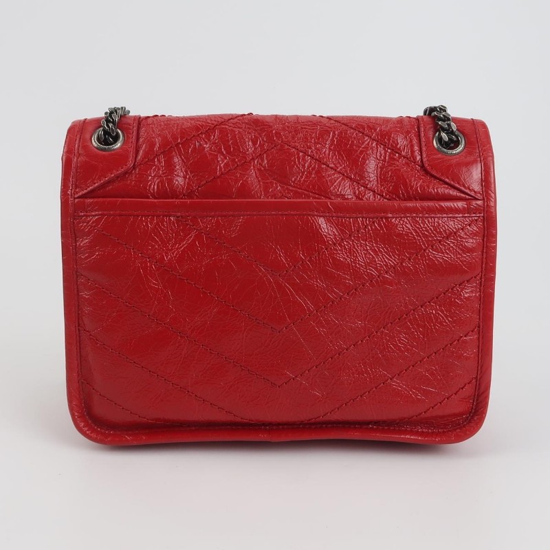 Saint Laurent Niki小號油蠟皮紅色V紋縫 YSL標誌-4