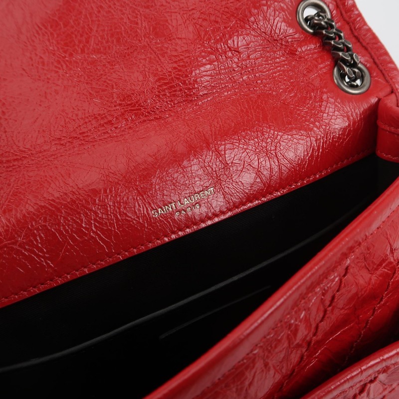 Saint Laurent Niki小號油蠟皮紅色V紋縫 YSL標誌-7
