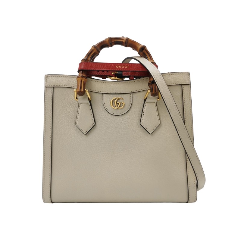 Gucci Diana系列中號牛皮雙G標識竹節手柄-0