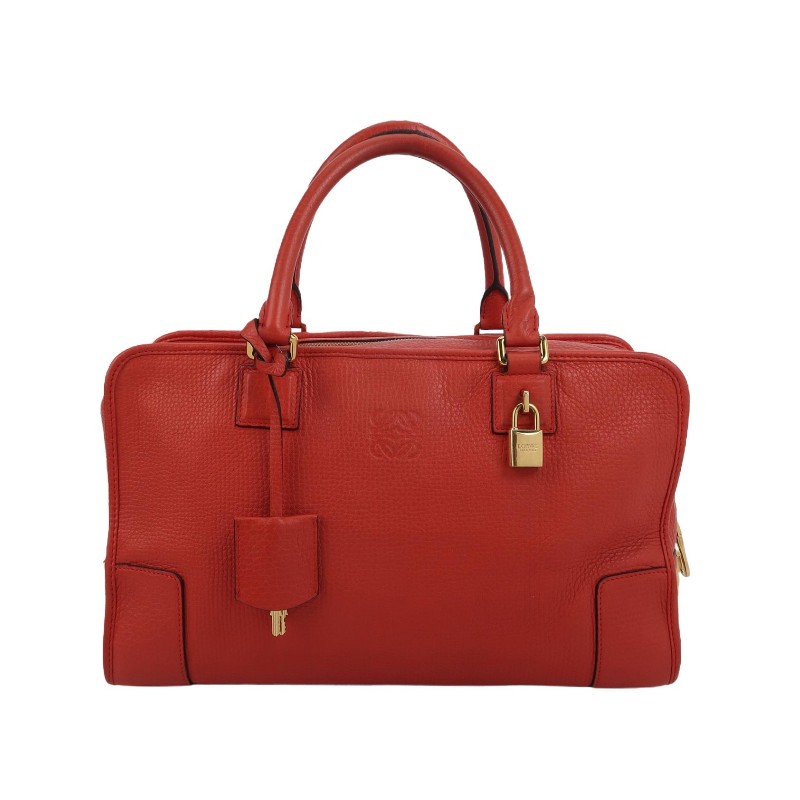 Loewe Amazona大號牛皮紅色logo壓紋加固邊角手提包-0