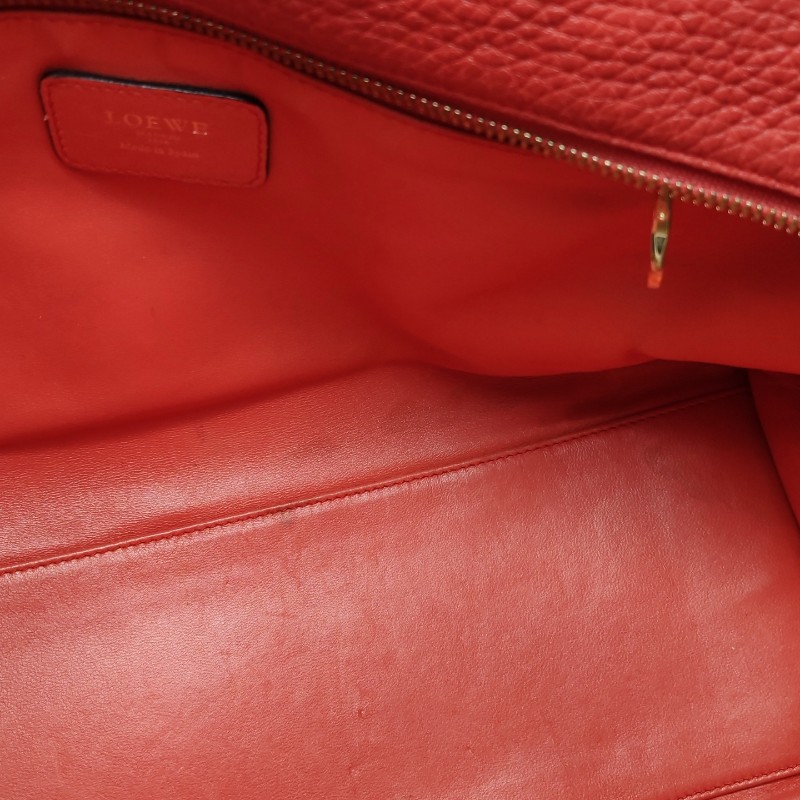 Loewe Amazona大號牛皮紅色logo壓紋加固邊角手提包-7
