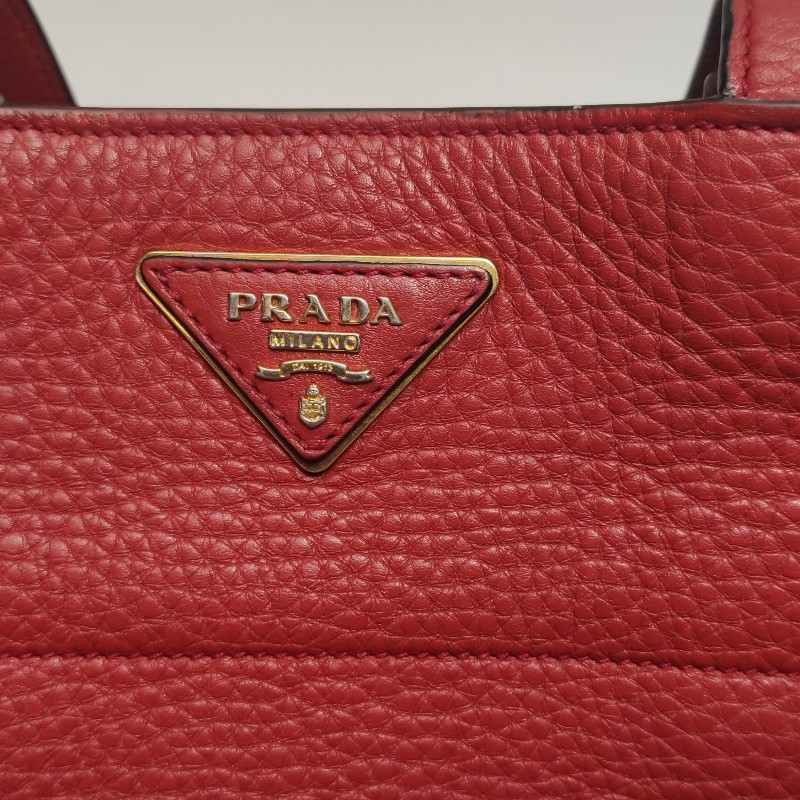 Prada 牛皮紅色三角徽標-12