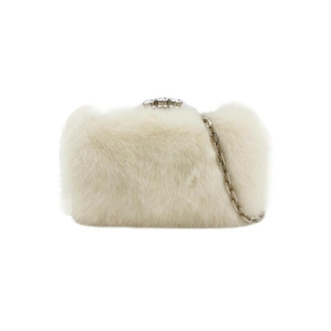 Prada 毛絨白色水鑽裝飾鏈條